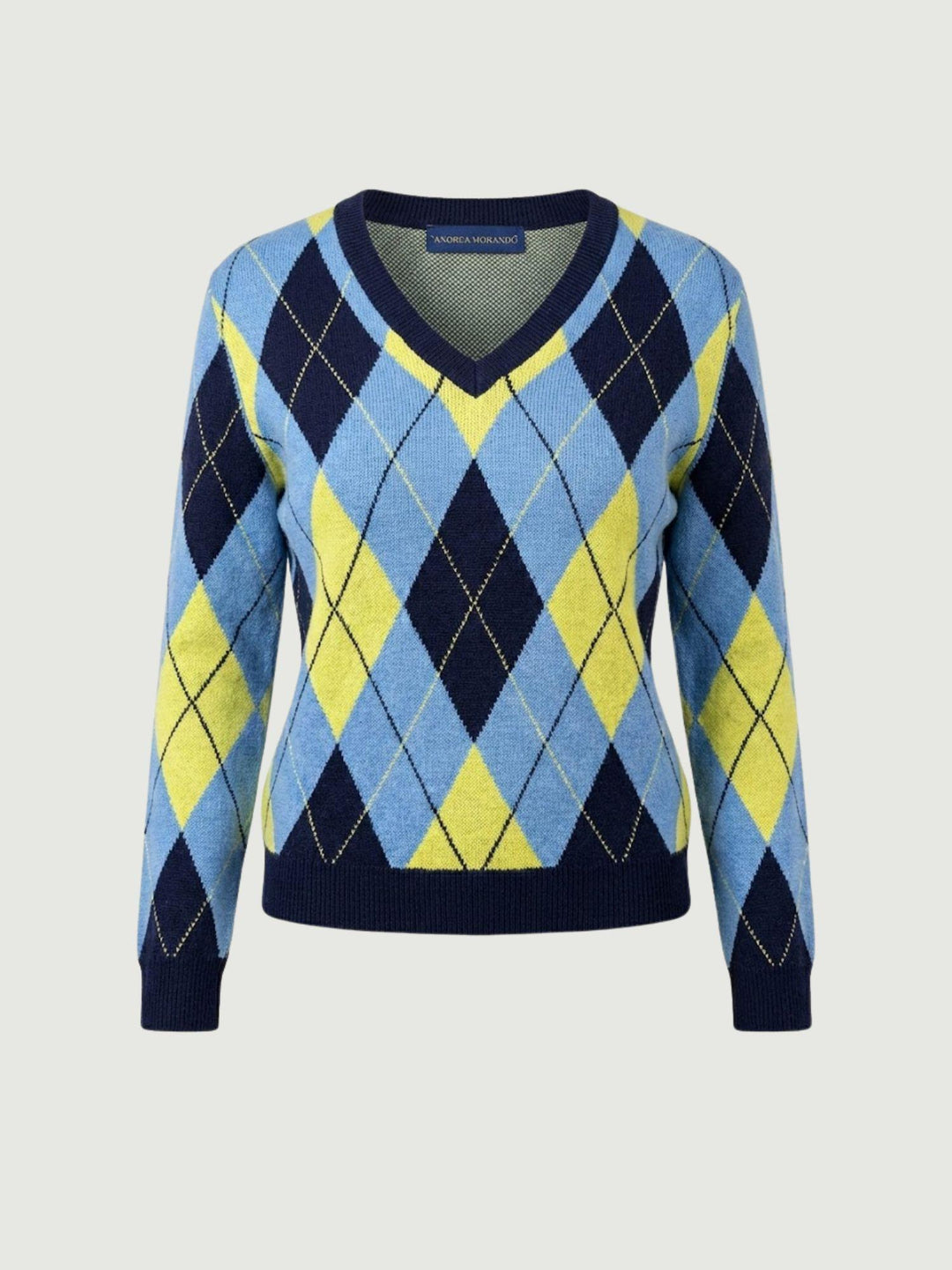 Maglione a rombi navy, azzurro e giallo 26140 BLU/AZZURRO ANDREA MORANDO 