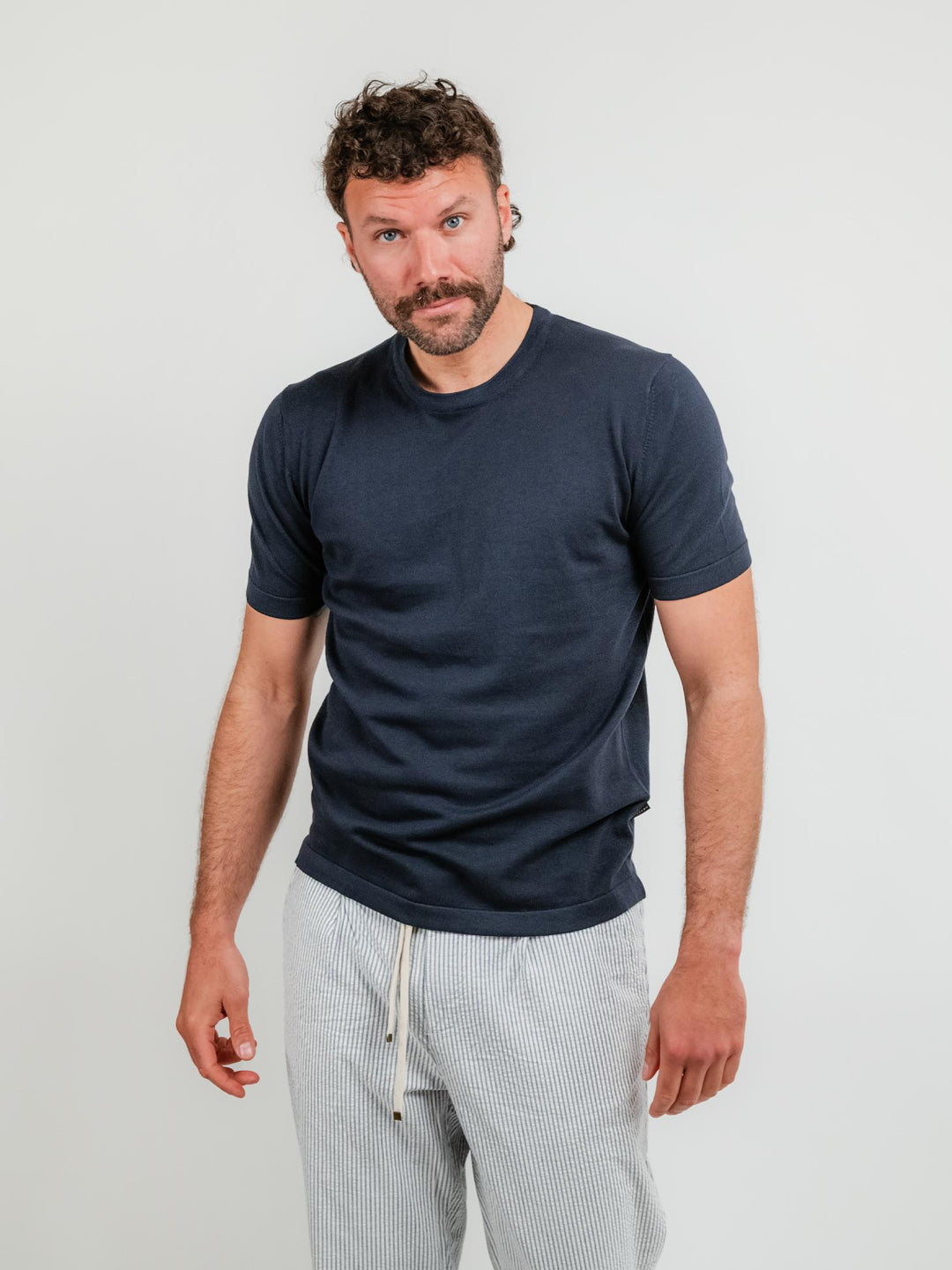 T-SHIRT IN MAGLINA DI COTONE BLU CT00M044 BLU ANDREA MORANDO 