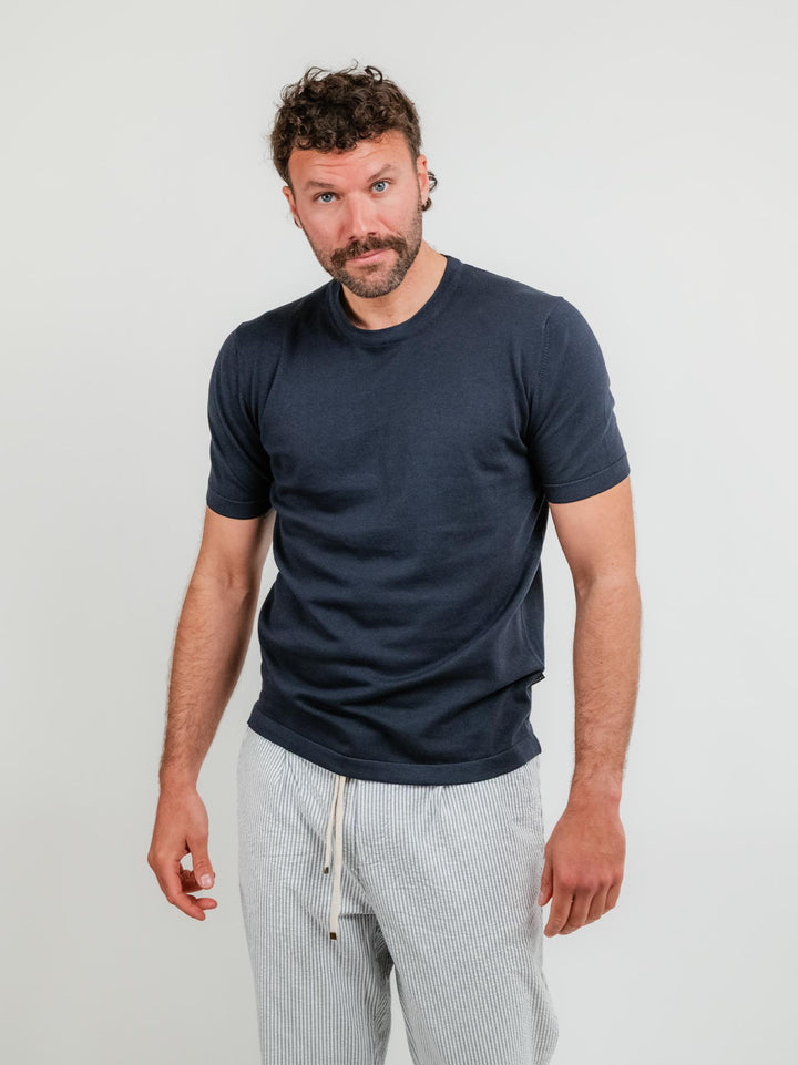 T-SHIRT IN MAGLINA DI COTONE BLU CT00M044 BLU ANDREA MORANDO 