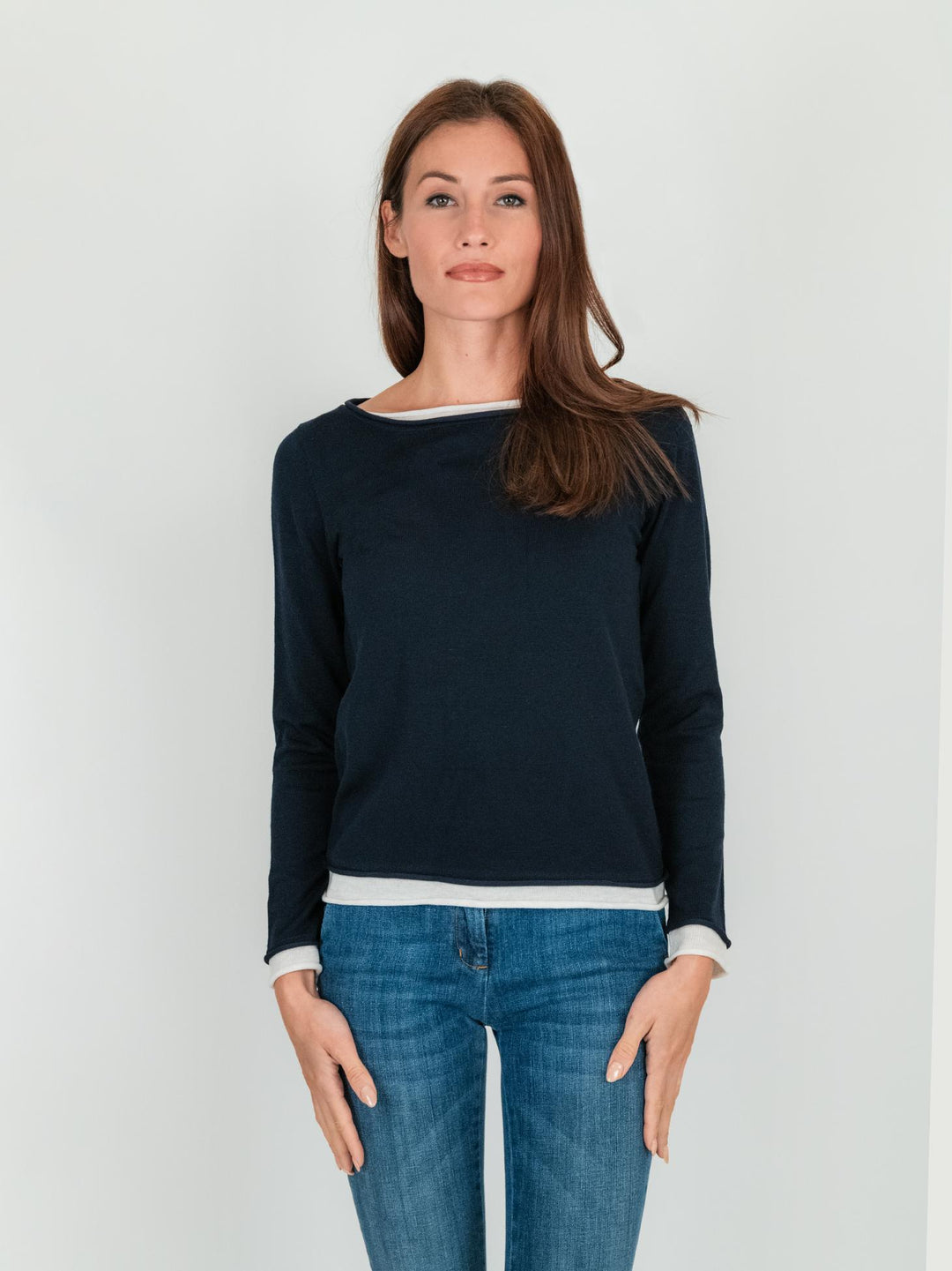 Maglia blu con collo a barchetta 1275 304 ANDREA MORANDO 