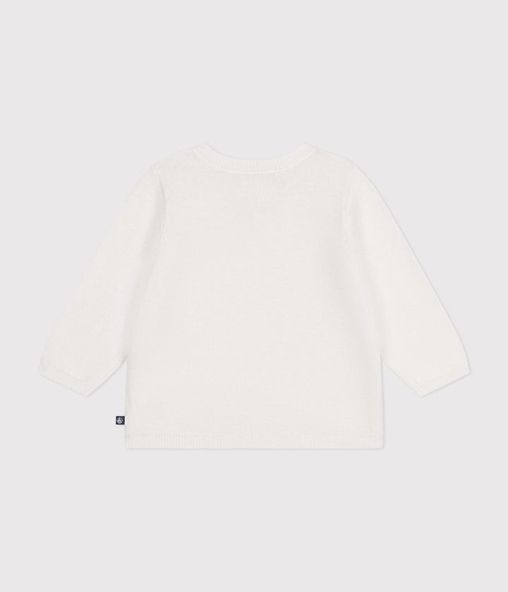 CARDIGAN BIANCO BEBÈ IN TRICOT DI COTONE TRAFORATO A0A9N 08 PETIT BATEAU 