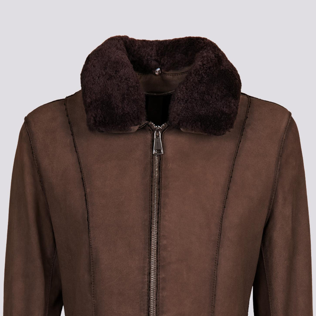 GIUBBOTTO "JUNGLE" IN CAMOSCIO CON ZIP E COLLO IN MONTONE NOCE BET8 704 JACK LEATHER 