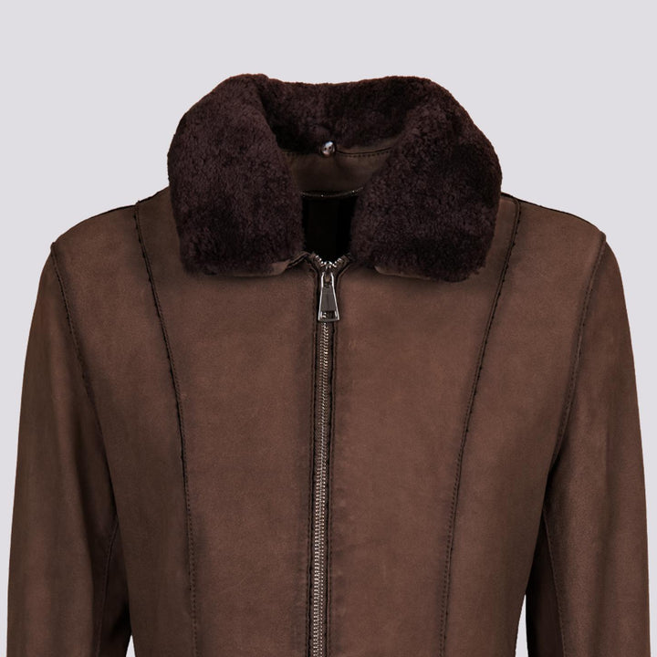 GIUBBOTTO "JUNGLE" IN CAMOSCIO CON ZIP E COLLO IN MONTONE NOCE BET8 704 JACK LEATHER 