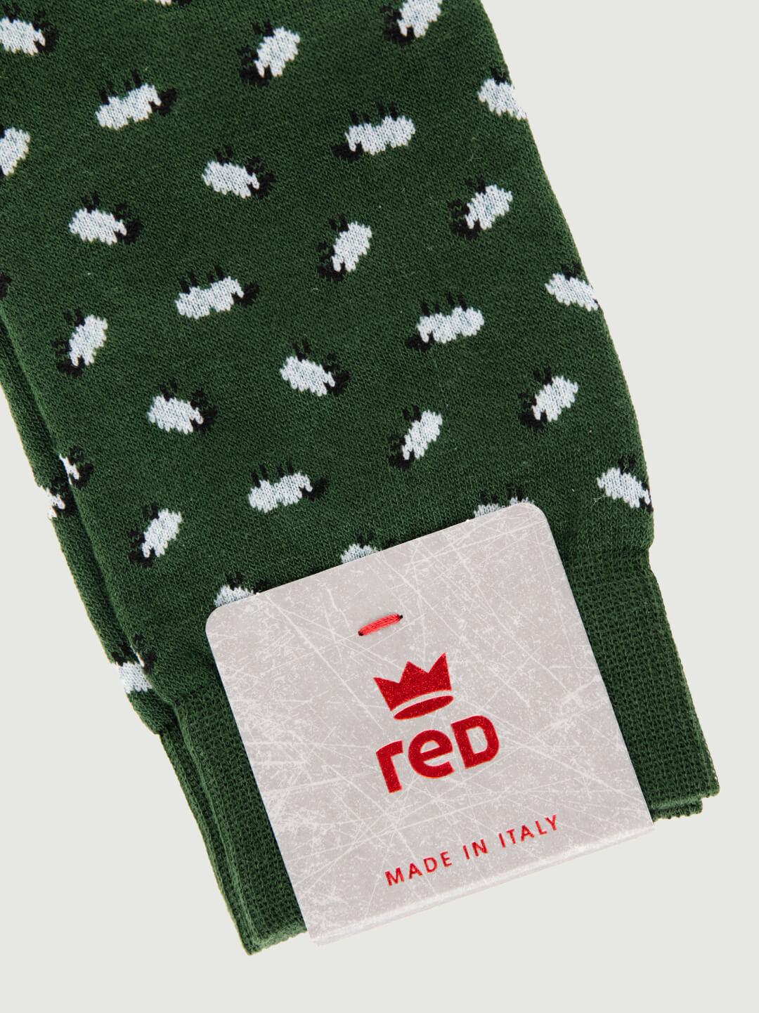 CALZA COTONE CASHMERE VERDE MOTIVO PECORELLE 64226G OLIVA RED 