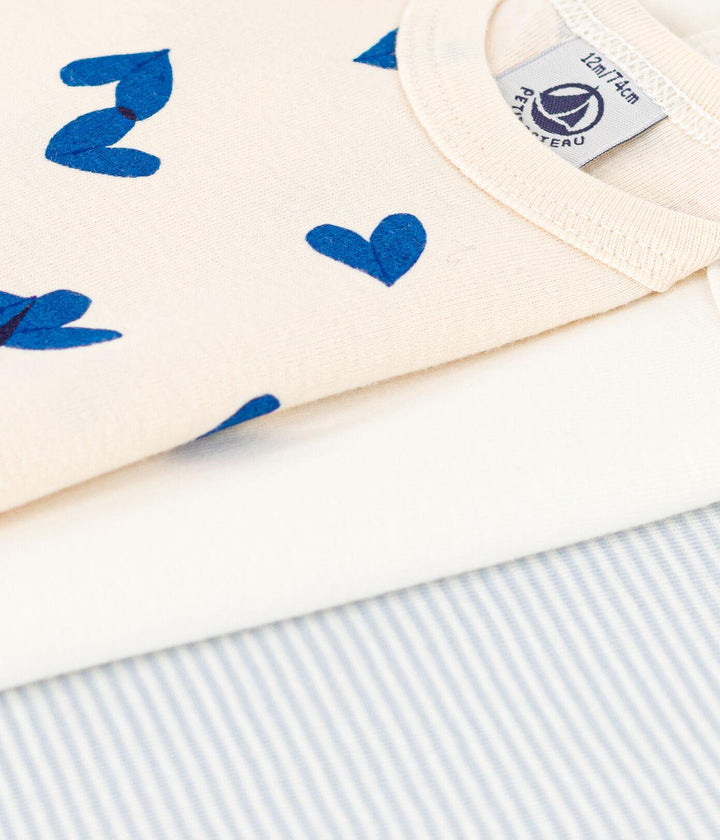 CONFEZIONE DA 3 BODY BEBÈ IN COTONE A CUORI BLU A08JV 00 PETIT BATEAU 