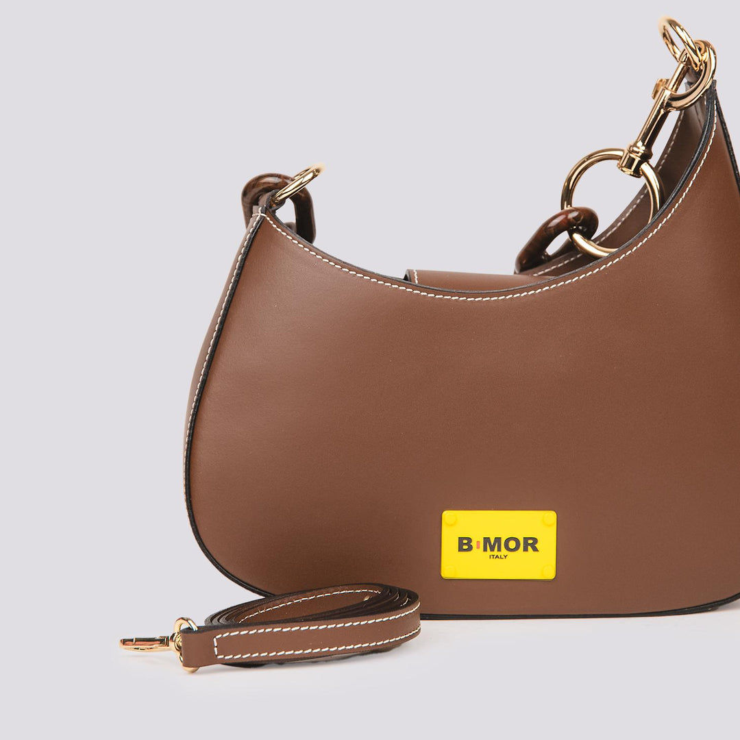 BORSA "MINI CURVY" IN PELLE CIOCCOLATO CON TRACOLLA IN OSSO MINI CURVY BRUCIATO BIMOR 