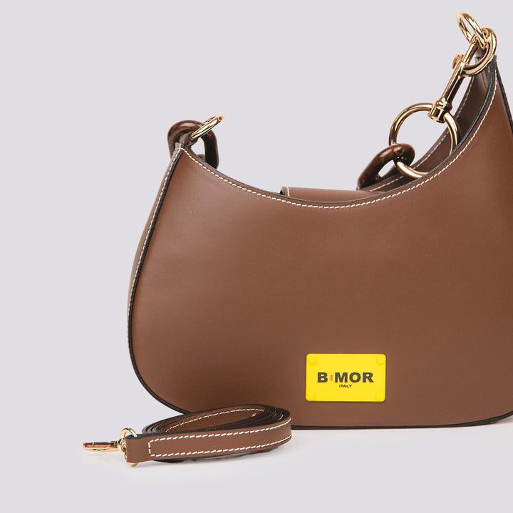 BORSA "MINI CURVY" IN PELLE CIOCCOLATO CON TRACOLLA IN OSSO MINI CURVY BRUCIATO BIMOR 