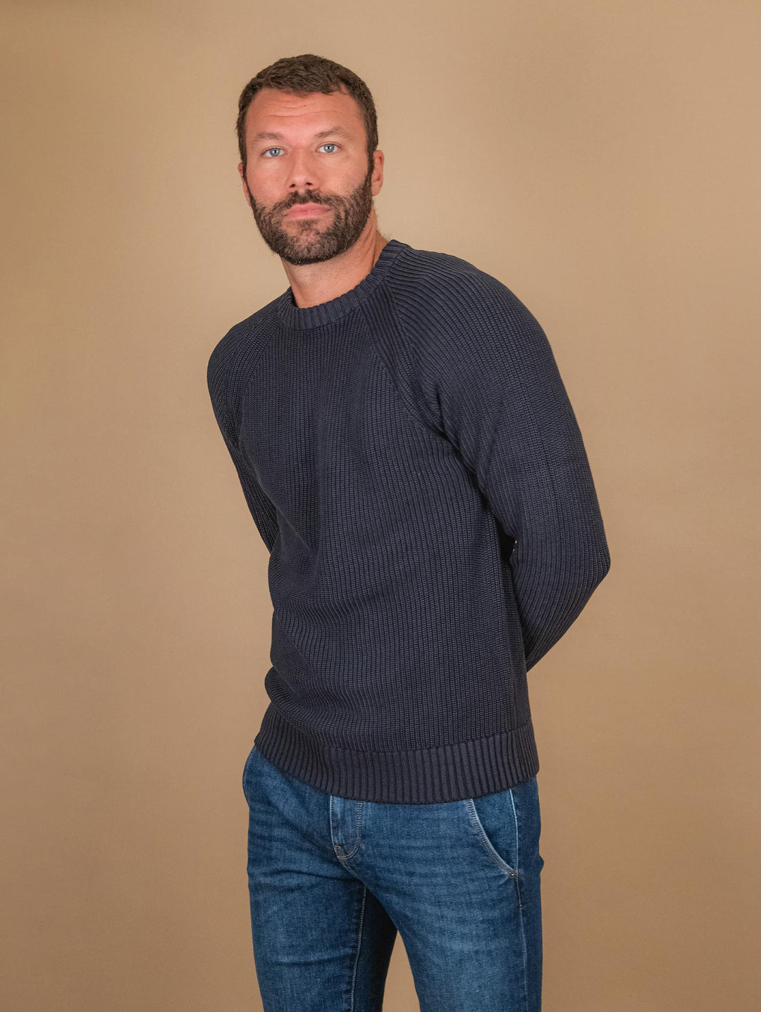 MAGLIA GIROCOLLO IN COTONE BLU 8253223 283 ANDREA MORANDO 