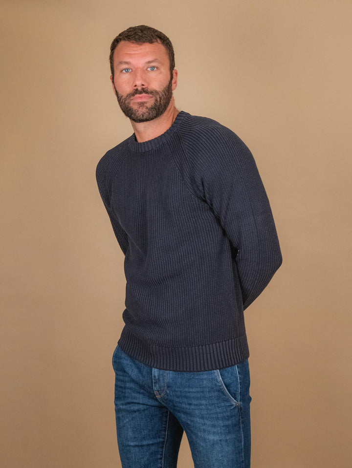 MAGLIA GIROCOLLO IN COTONE BLU 8253223 283 ANDREA MORANDO 