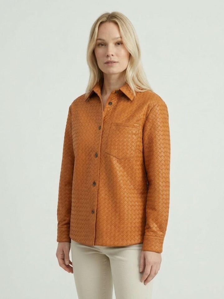 Giacca Aurora in pelle intrecciata terracotta AURORA 53 JACK LEATHER 