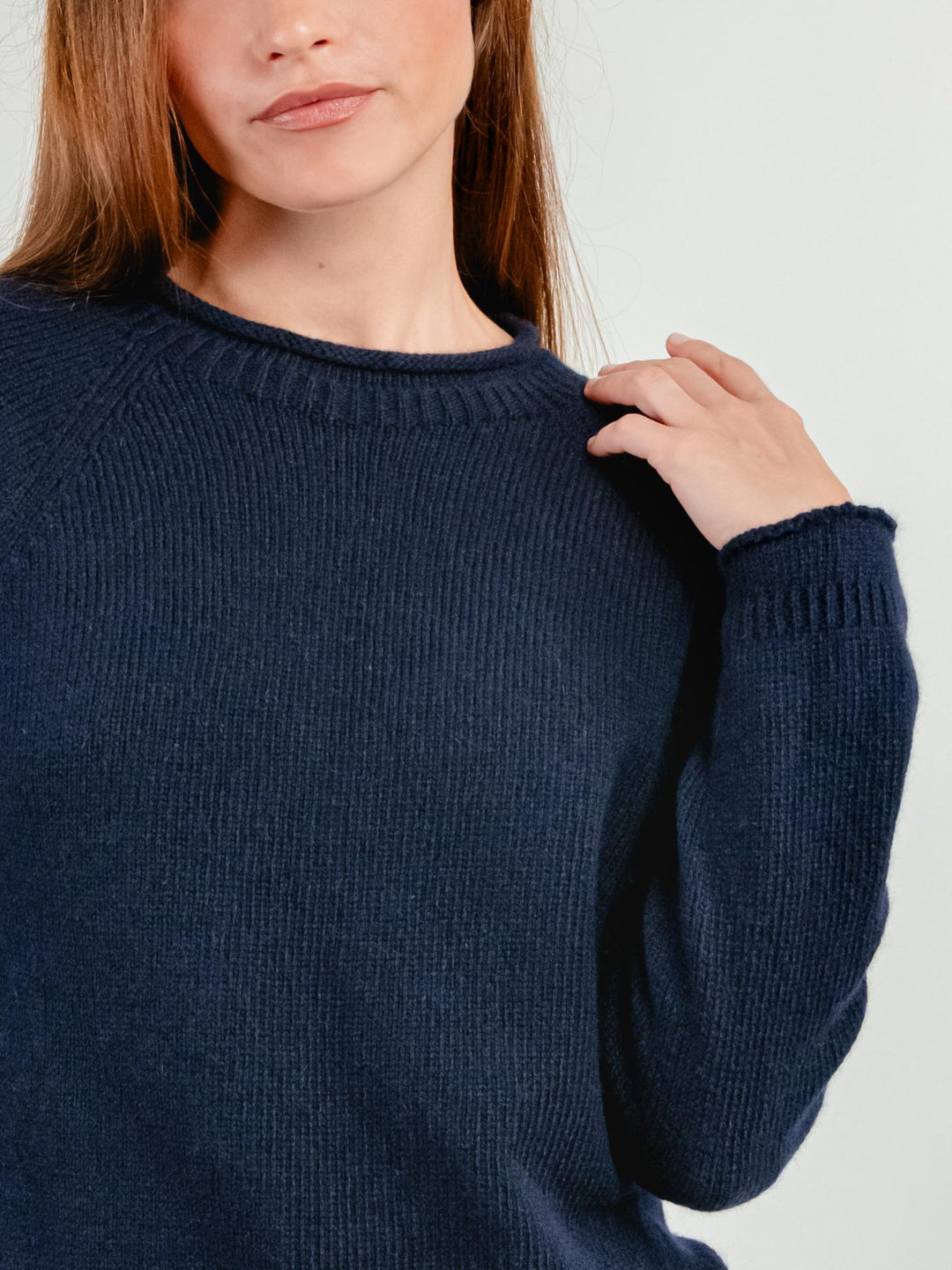 MAGLIA IN LANA MERINO SUPERFINE BLU FRANCESCA BLEU ANDREA MORANDO 