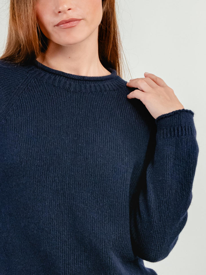 MAGLIA IN LANA MERINO SUPERFINE BLU FRANCESCA BLEU ANDREA MORANDO 