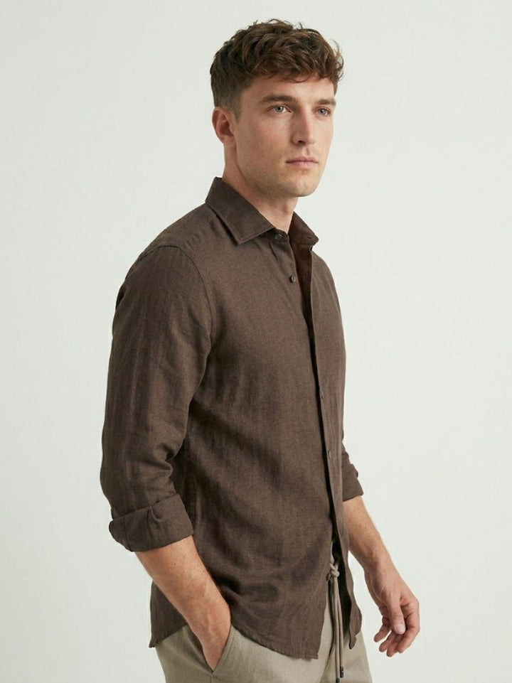 camicia in lino cioccolato 9432900 679 ANDREA MORANDO 