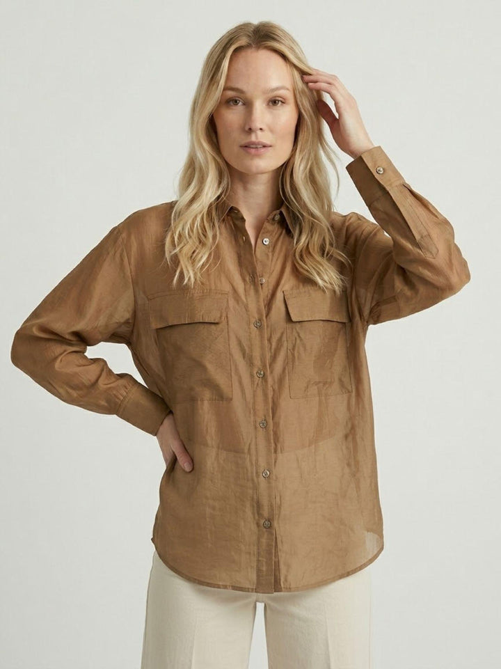 Camicia velata cacao con bottoni dorati B9857 CACAO ANDREA MORANDO 