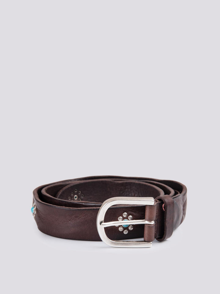 Cintura in pelle marrone effetto vintage con borchie 42UN005.049 904 UNIFORM 