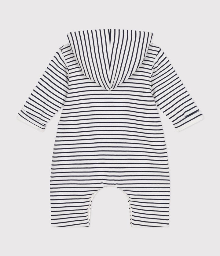 Tutina a righe lunga bebè in ovattina con cappuccio in cotone A0BMW 01 PETIT BATEAU 