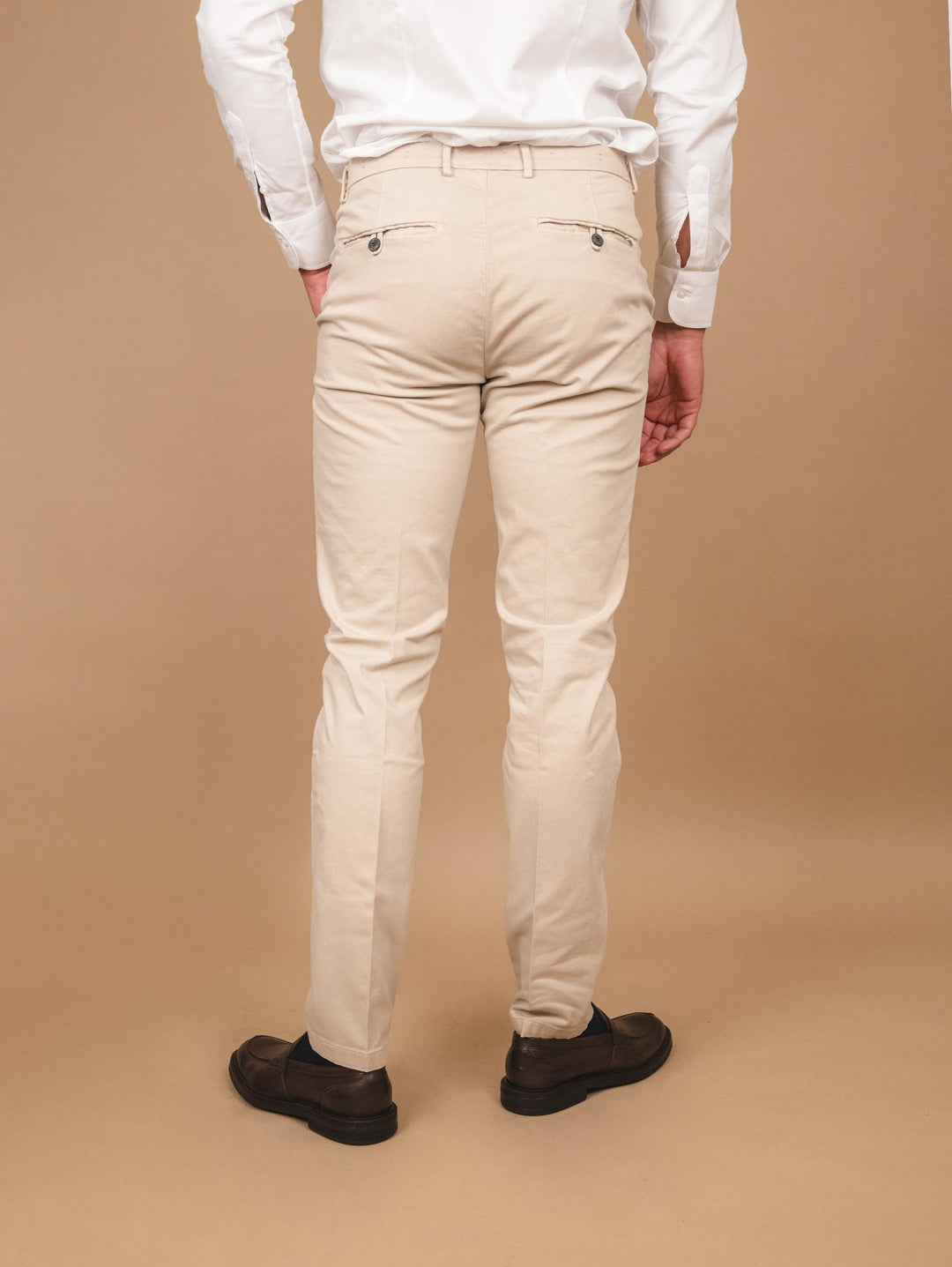 PANTALONE IN COTONE LISCIO BEIGE CON TASCA A FILO T500/STR 011 NOLAB 
