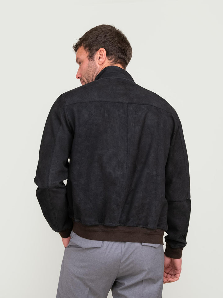 GIACCA IN PELLE BLU CON DETTAGLIO TRAFoRATO MEMPHIS PERFO 09 JACK LEATHER 