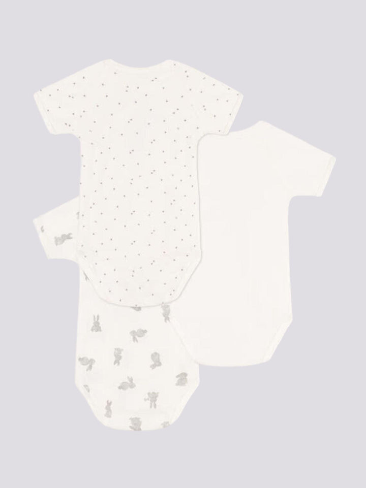 CONFEZIONE DA 3 BODY INCROCIATI CONIGLI IN COTONE A09US 00 PETIT BATEAU 