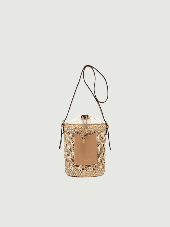 SECCHIELLO SAONA MEDIUM IN PAGLIA CON DETTAGLI IN PELLE CUOIO BS 10731 STRAW-PL 11130 GIANNI CHIARINI 