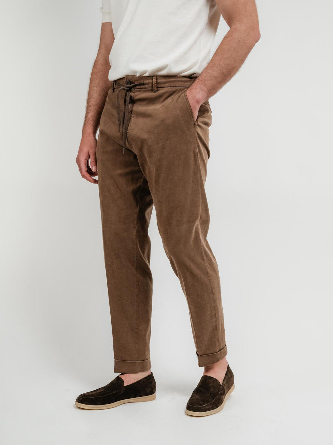 Pantalone in cotone con coulisse bruciato