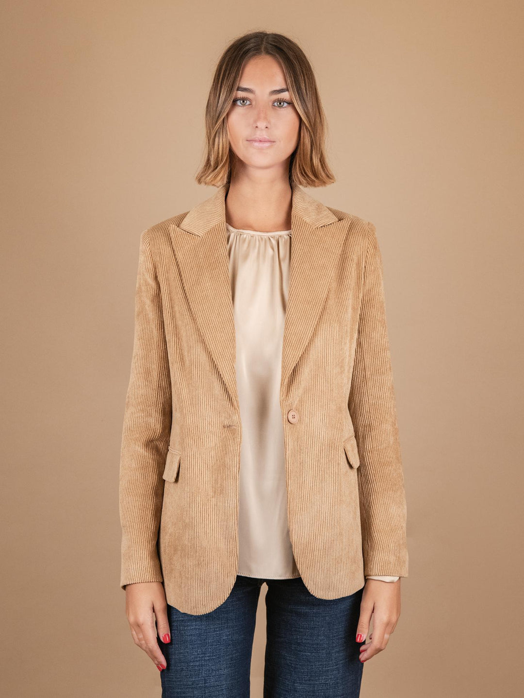 BLAZER MONOPETTO IN VELLUTO A COSTE BEIGE 93351VRS 350 ANDREA MORANDO 