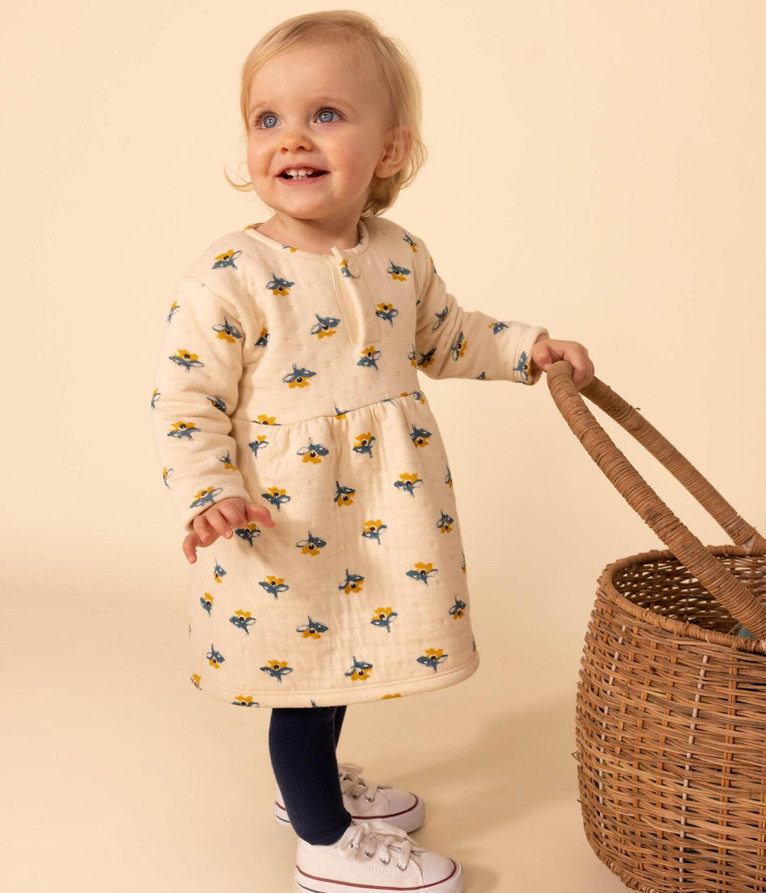 ABITO A MANICHE LUNGHE IN TUBIQUE TRAPUNTATO CON STAMPA A08C0 01 PETIT BATEAU 
