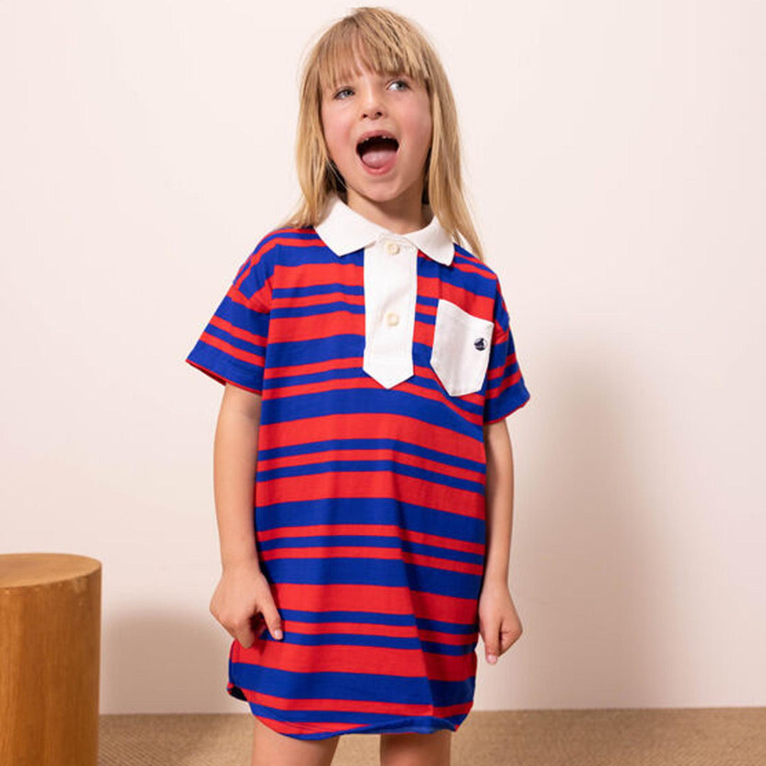 Abito a righe a maniche corte in cotone bambina A06NT 01 PETIT BATEAU 