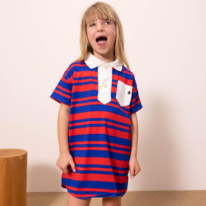 Abito a righe a maniche corte in cotone bambina A06NT 01 PETIT BATEAU 