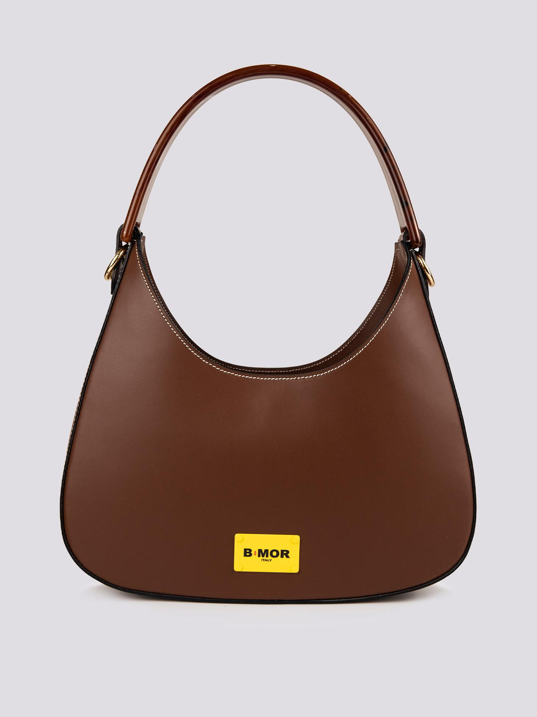 BORSA IN PELLE TESTA MORO CON MANICO IN OSSO "HALO" HALO MARRONE BIMOR 
