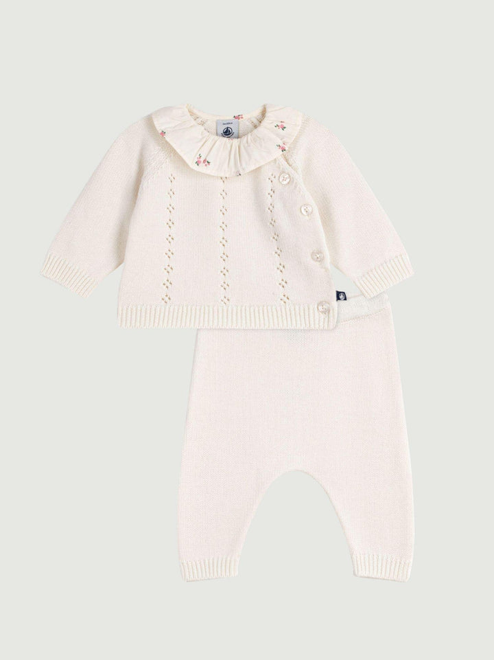 Completo in misto lana bianco traforato A0F14 01 PETIT BATEAU 