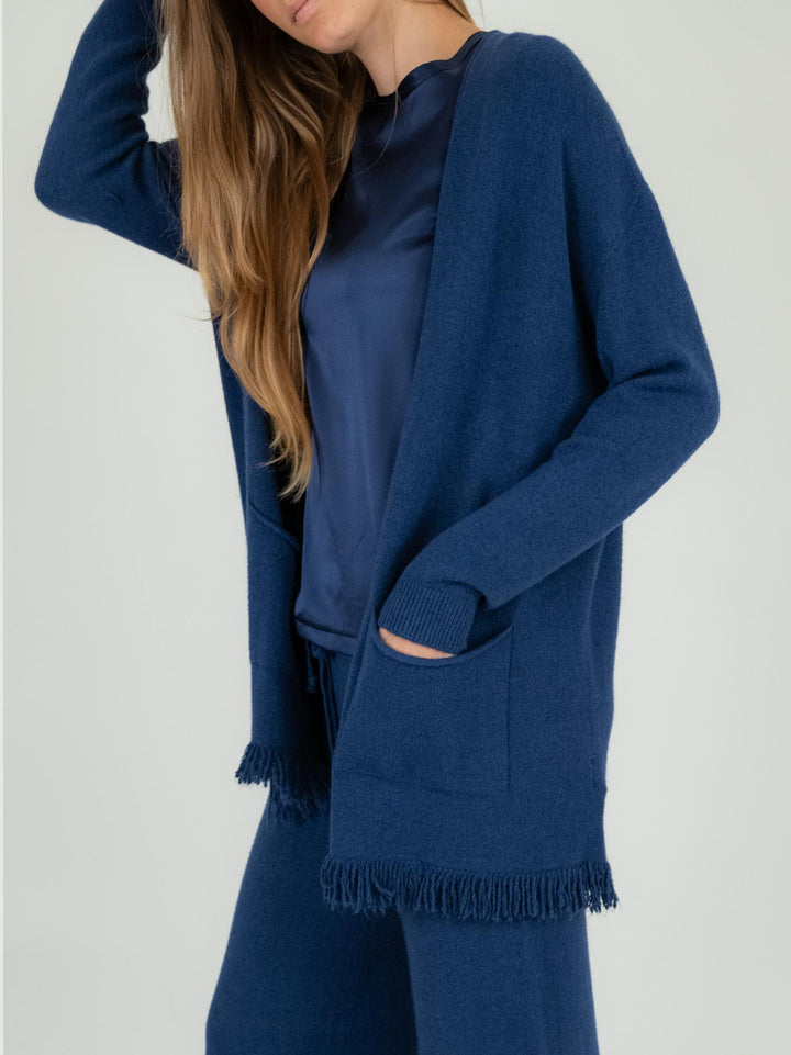 CARDIGAN CON FRANGE BLU 0370/283 1073 BIMOR 