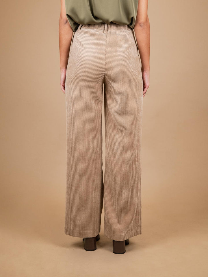 PANTALONE A PALAZZO IN VELLUTO A COSTE CAMMELLO P3037 BEIGE ANDREA MORANDO 