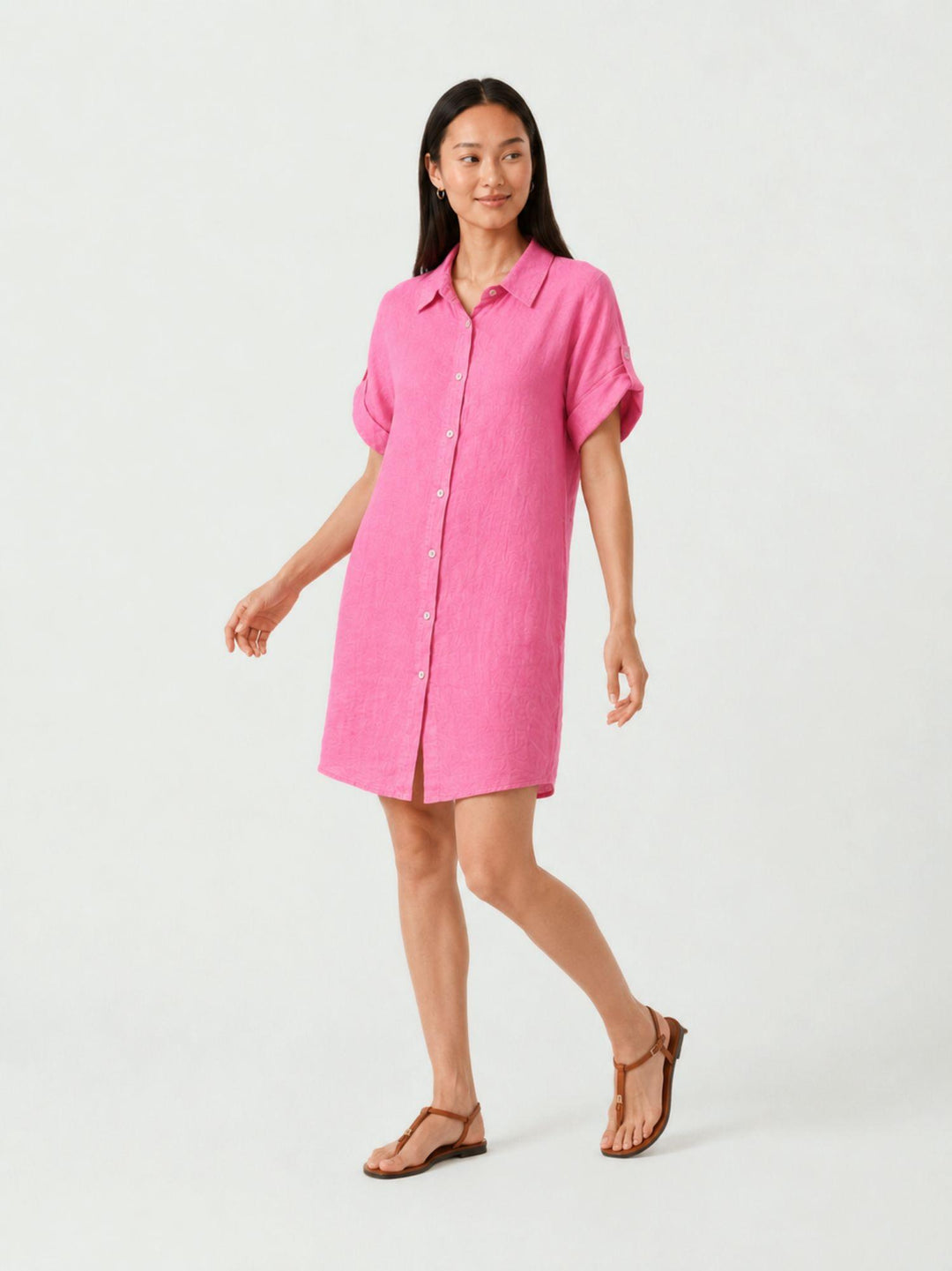 Abito camicia in lino rosa 6AB0527 629 ANDREA MORANDO 