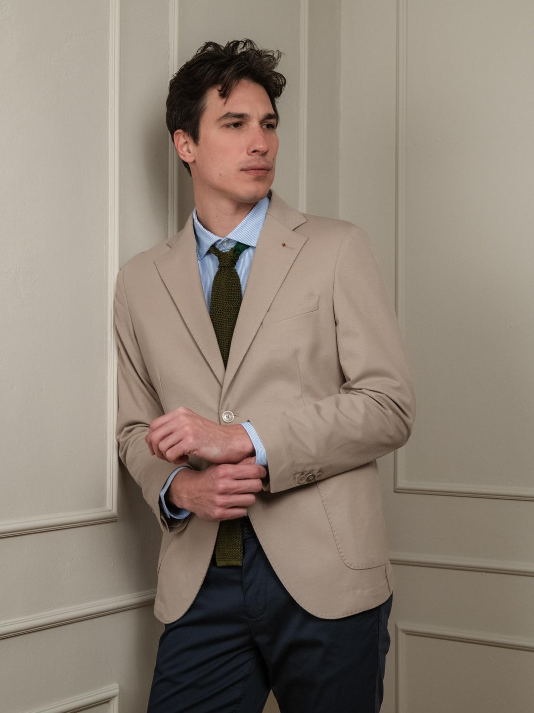 BLAZER MONOPETTO IN MAGLINA BEIGE