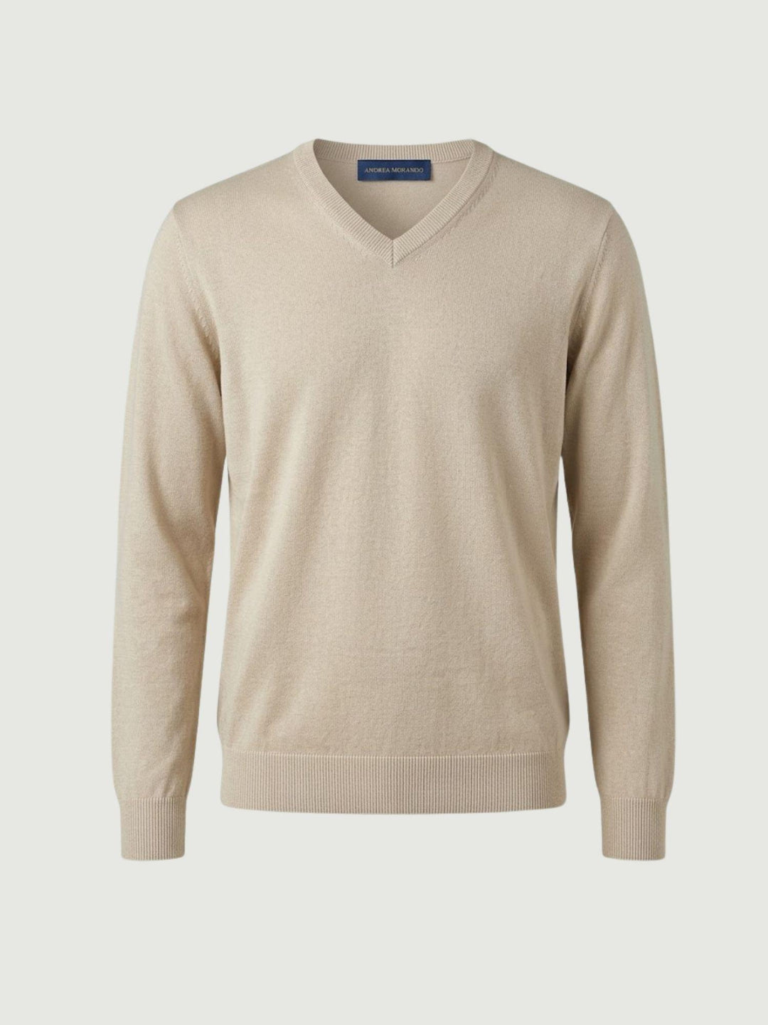 Maglia a V in cotone rasato beige 3851900 607 ANDREA MORANDO 
