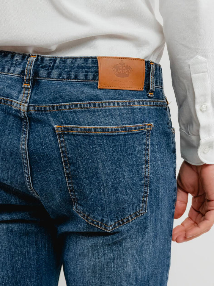 PANTALONE 5 TASCHE DENIM LAVAGGIO MEDIO 7607CAR CRETA ANDREA MORANDO 