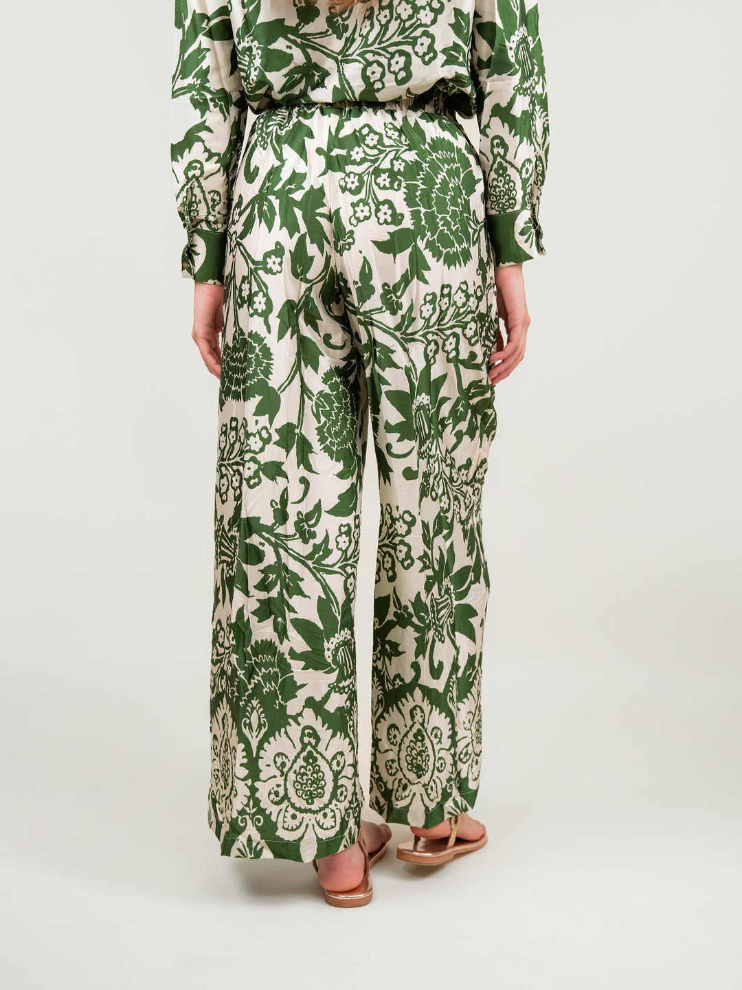 PANTALONE A PALAZZO IN FANTASIA VERDE 9821 FOGLIA ANDREA MORANDO 