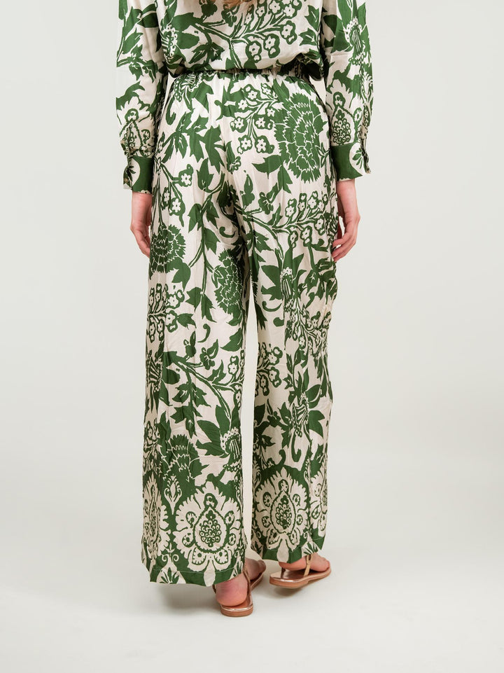 PANTALONE A PALAZZO IN FANTASIA VERDE 9821 FOGLIA ANDREA MORANDO 