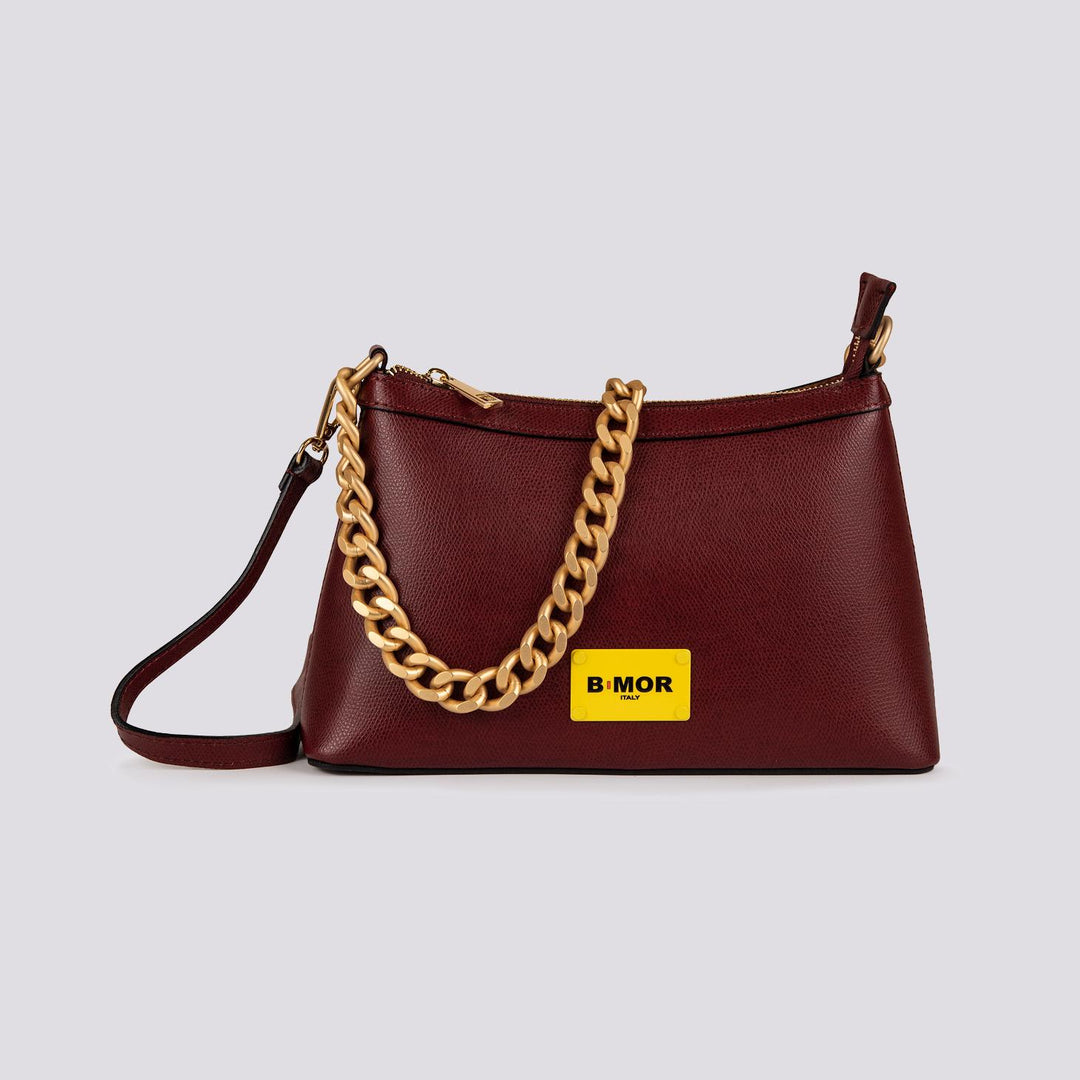 BORSA  QUEEN CON CATENA ORO  IN PELLE BORDEAUX QUEEN BORDEAUX BIMOR 