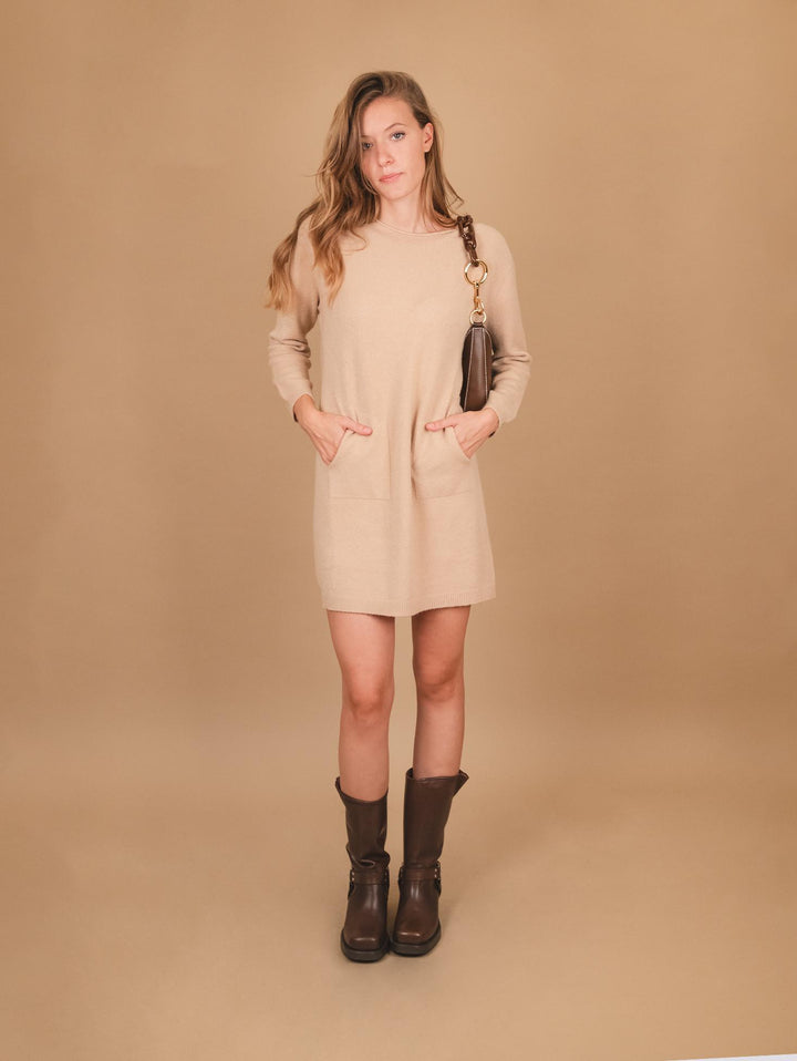 MAGLIA ABITO  CON TASCHE E SCOLLO A BARCHETTA BEIGE 0170/135 0234 BIMOR 