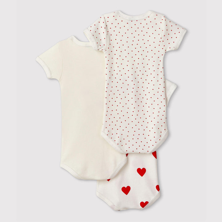 CONFEZIONE DA 3 BODY BEBÈ IN COTONE MOTIVO CUORE A00BB 00 PETIT BATEAU 