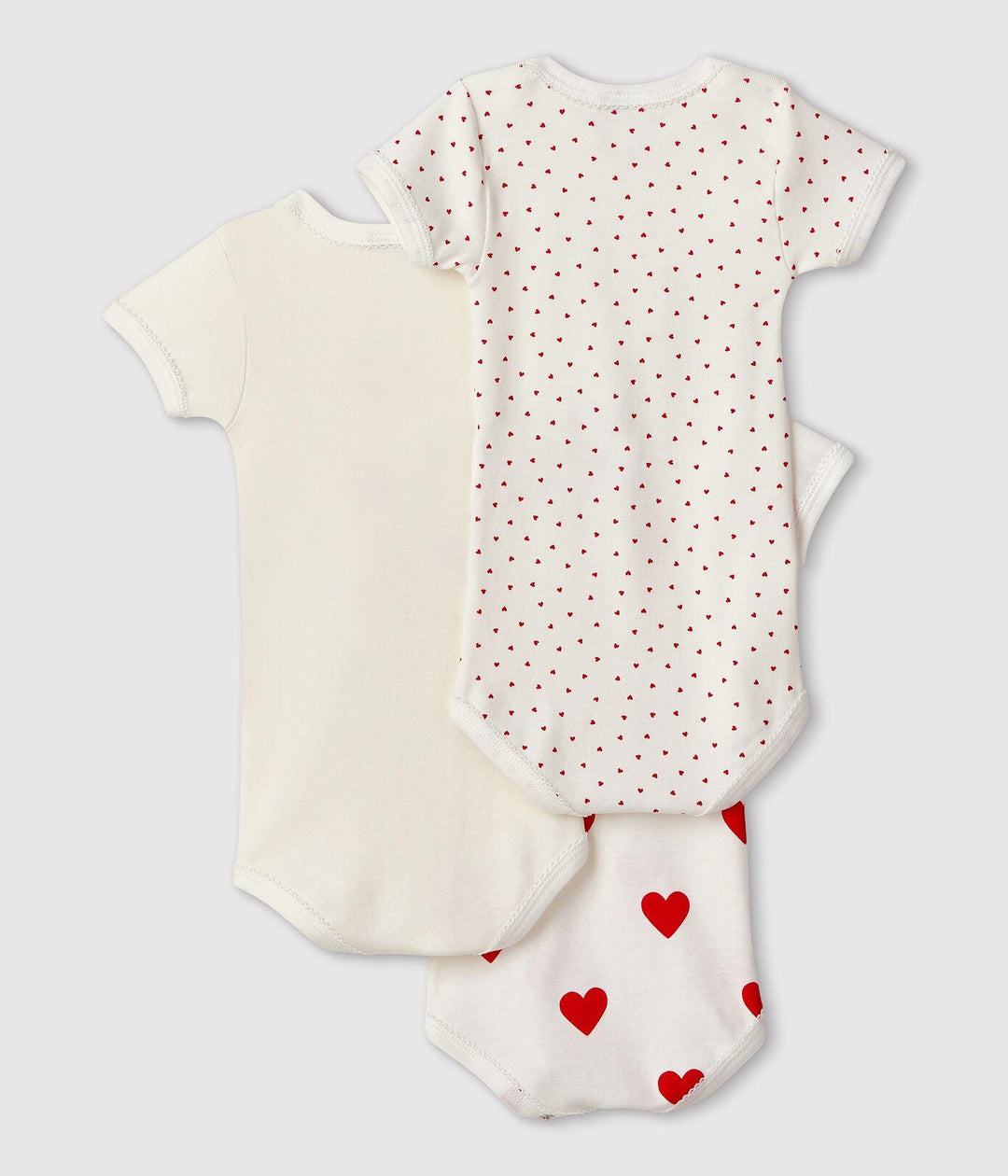 CONFEZIONE DA 3 BODY BEBÈ IN COTONE MOTIVO CUORE A00BB 00 PETIT BATEAU 