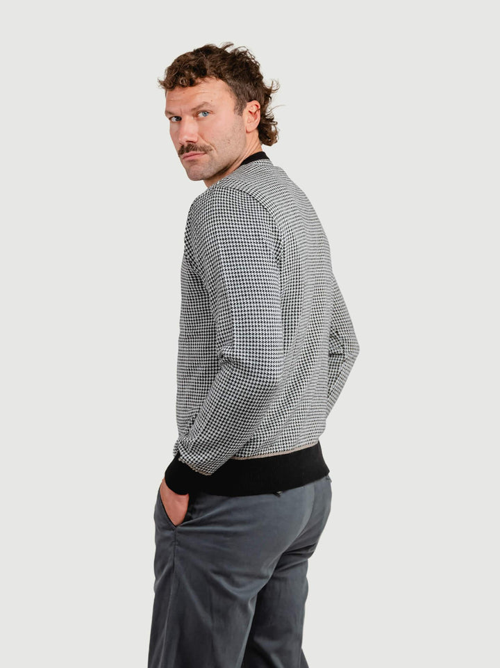 MAGLIA GIROCOLLO CON TRAMA PIED DE POULE BIANCA E NERA 8075 NERO ANDREA MORANDO 