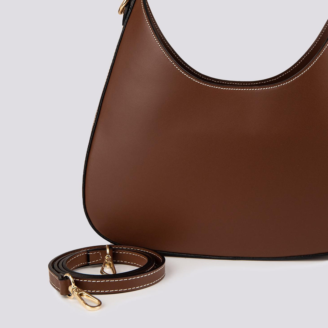 BORSA IN PELLE TESTA MORO CON MANICO IN OSSO "HALO" HALO MARRONE BIMOR 