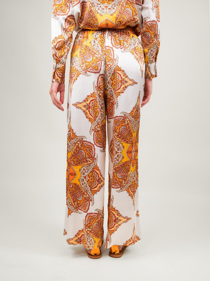 PANTALONE A PALAZZO FANTASIA ARANCIO E BIANCO 9821 GIALLO ANDREA MORANDO 