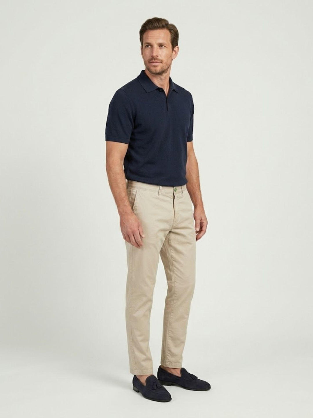 Pantalone chino in cotone navy con bottone gioiello P-KAP 23 ANDREA MORANDO 