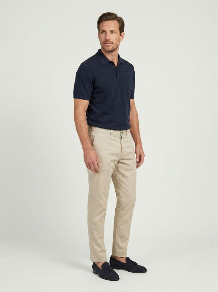 Pantalone chino in cotone navy con bottone gioiello P-KAP 23 ANDREA MORANDO 