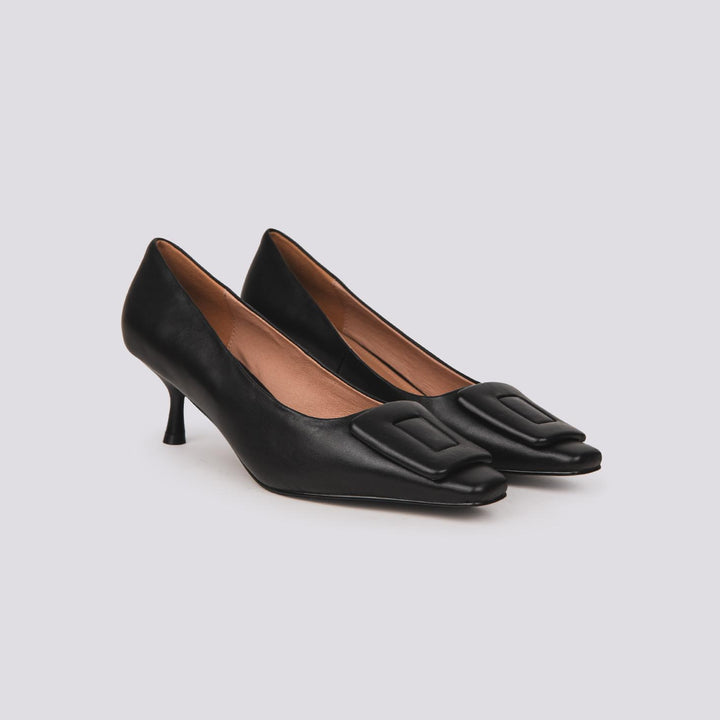 DECOLLETE CON APPLICAZIONE FRONTALE IN PELLE NERA 610Z10VK NEGRO ANDREA MORANDO 