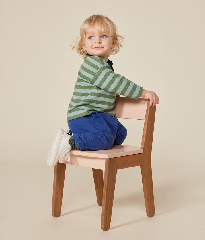 T-shirt a righe marinière verde a maniche lunghe A0BPM 01 PETIT BATEAU 